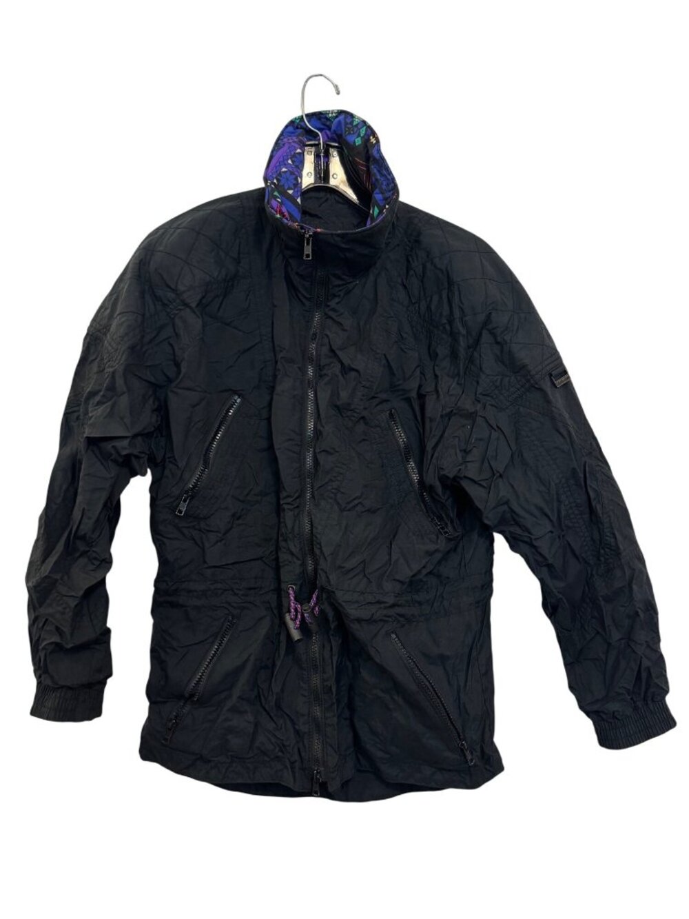 Vintage Edelweiss Womens Black Nylon Ski Jacket With Colorful Collar Size S